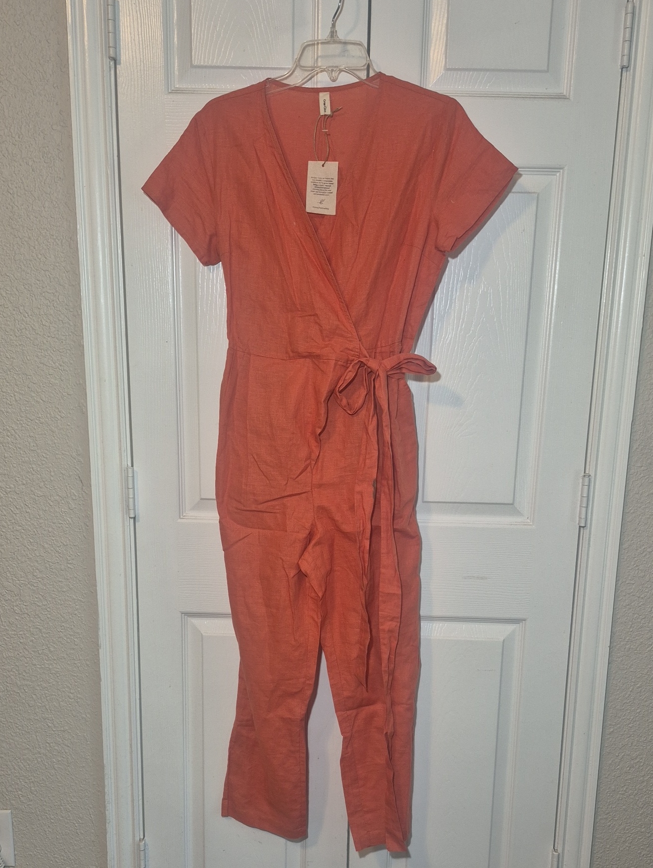 Nwd Grae Cove Linen Blend Belted Jumpsuit S Pumpkin Spice Ankle Cropped Romper — image 8 of 8
